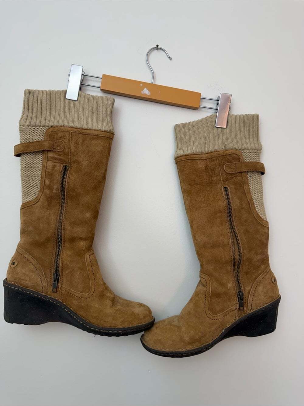 UGG Skyfall Chestnut Suede Knit Wedge Boots Size 8 Boho Winter - Picture 7 of 11
